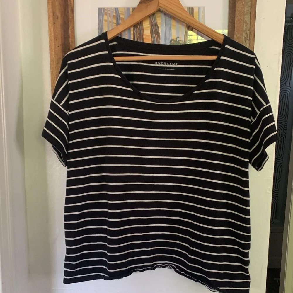 Everlane Black and White Striped Short Sleeve Tee - Picture 1 of 5